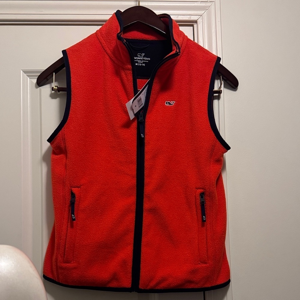 Vineyard Vines Kids Vest in Vibrant Orange with Navy Trim